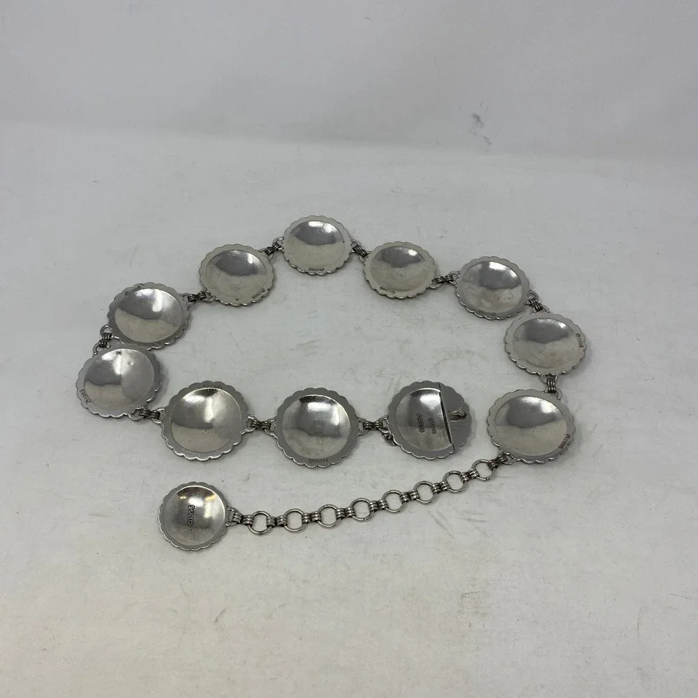 Vintage Brighton 1996 Silver Concho Belt Southwestern Sunburst Scalloped 49030